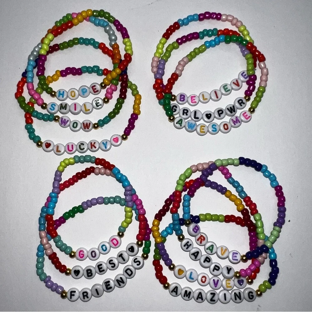Colorful Beaded Friendship/Positive Affirmations Stretch Bracelets Set/Lot-14